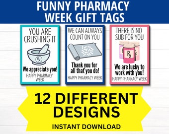 Pharmacy Week Funny Printable Gift Tags 12 Pack Bundle, Pharmacy Week Gift, Pharmacist Appreciation, Pharmacy Tech, Pharmacist Thank you