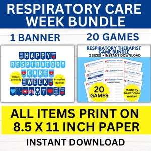 Respiratory Care Week Printable Bundle, Respiratory Therapist Week, Medical Games, RT Banner, Respiratory Therapist Student, NICU RT Therapy
