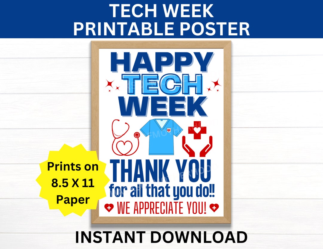 Happy TECH Week Printable Poster, Happy Medical Technician Week Sign ...
