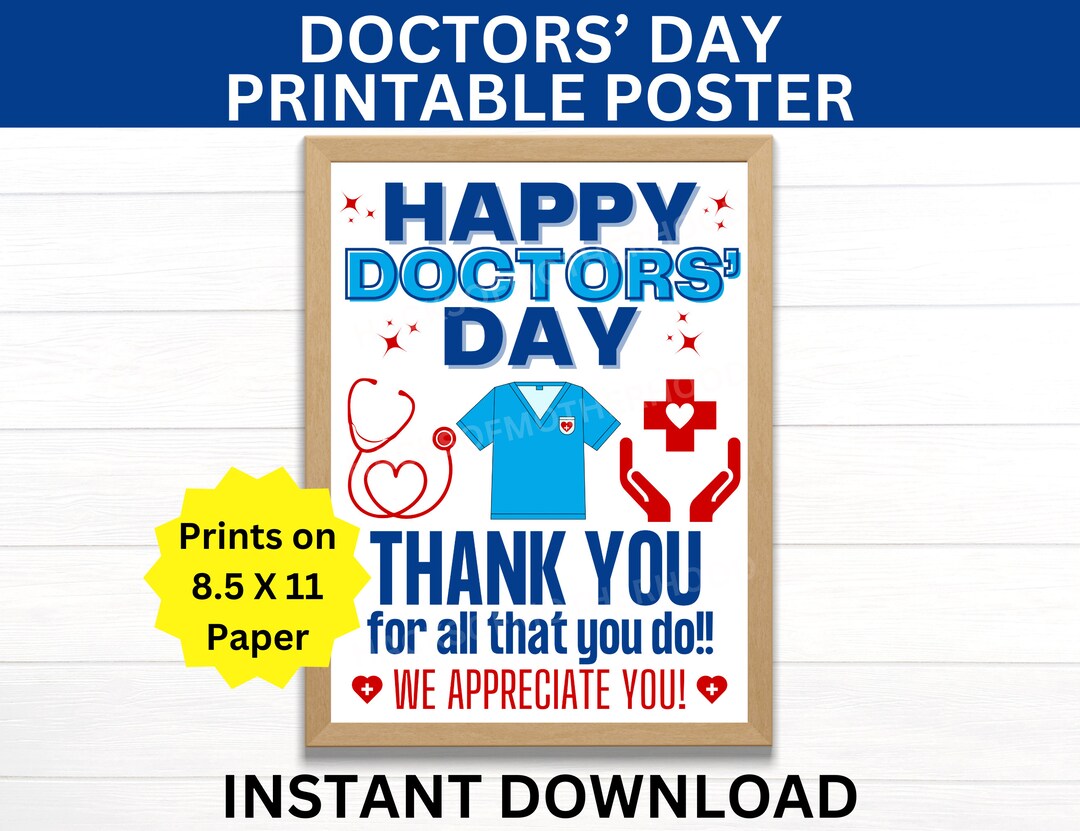 Doctors Day Printable Poster, Happy Doctors Day Sign, Doctor