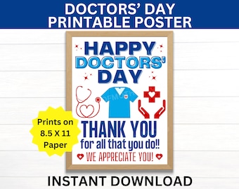 Doctors Day Printable Poster, Happy Doctors Day Sign, Doctor Appreciation Week, Physician Appreciation, Doctors Gift, Physician Gift, MD, DO