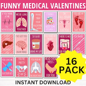 Divertenti biglietti di San Valentino medici, 16 confezioni di biglietti di San Valentino con giochi di parole medici, biglietti di San Valentino con dottore, infermiere, assistente medico, farmacista, regalo di San Valentino