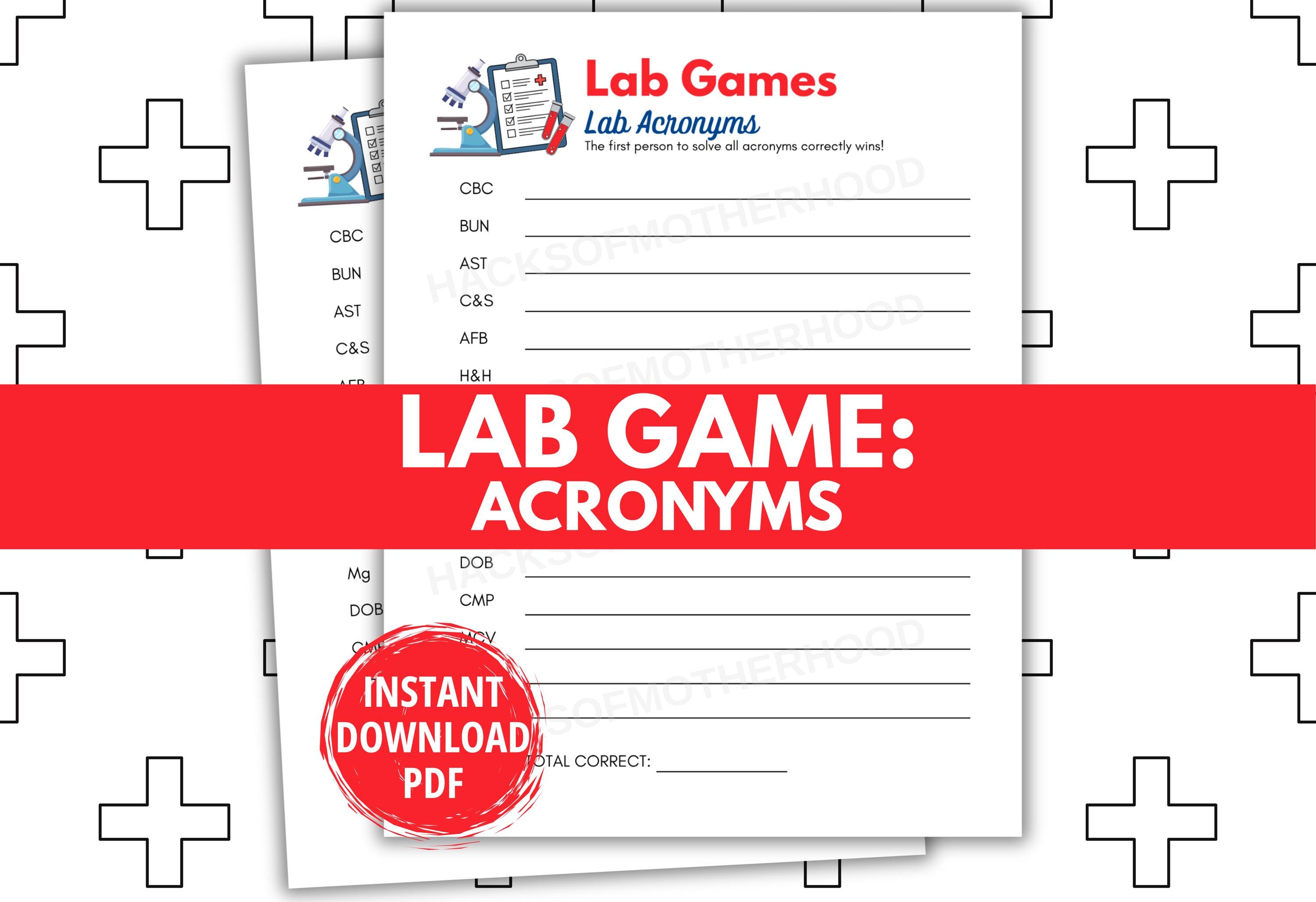 Lab Week Games Printable Lab Games Acronyms Game Lab Week Activity ...