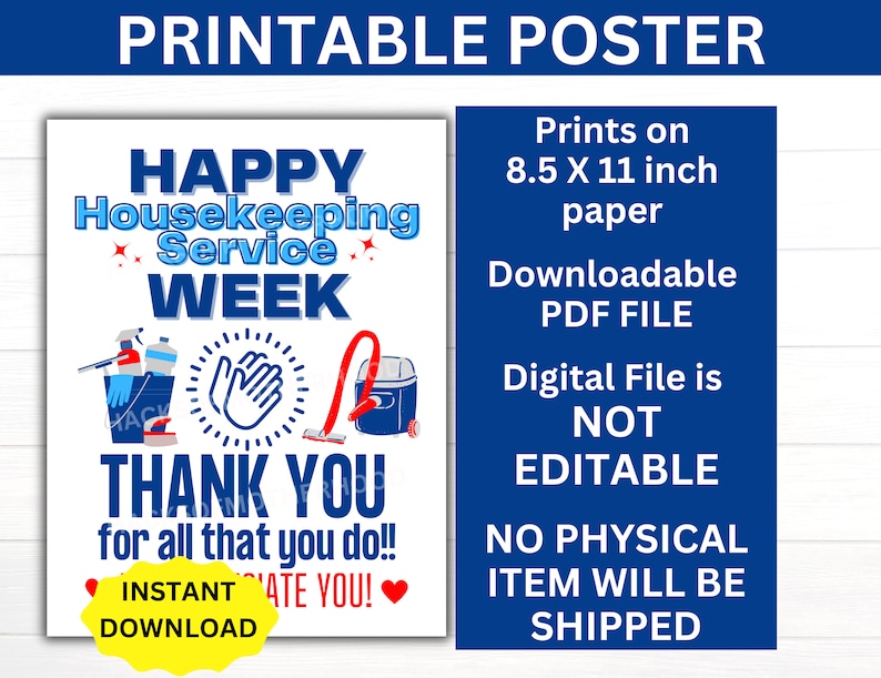 Housekeeping Service Week Printable Poster, Housekeeper Week Sign ...