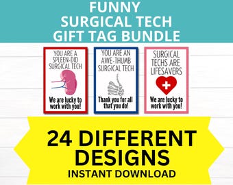 Surgical Scrub Tech Printable Gift Tag Bundle, Surgical Tech Week, Surgical Technologist Appreciation Week, Surgical Tech Gift, Scrub tech