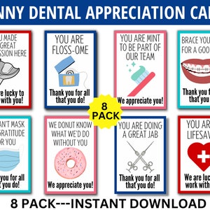 Cartões de agradecimento odontológico, 8 pacotes de cartões de agradecimento odontológicos engraçados, dentista, assistente dentário, higienista dental, presente odontológico, odontológico