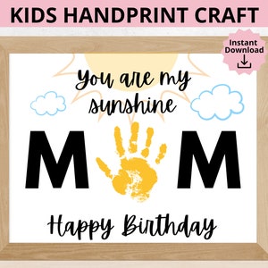 Artesanato de impressão de mão de aniversário de mãe para impressão, presente de aniversário de mãe personalizado, presente de criança para mãe, artesanato de impressão de mão para impressão, lembrança de mãe