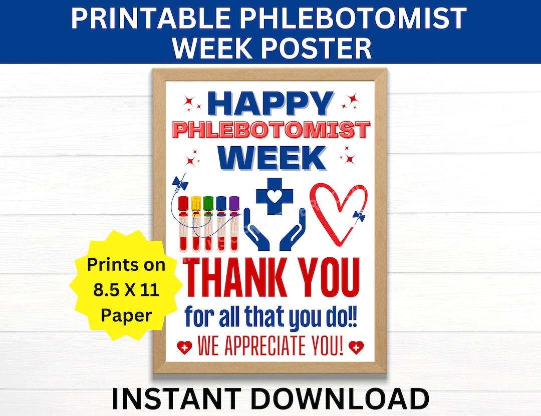 Phlebotomist Week Printable Poster, Happy Phlebotomist Week Sign