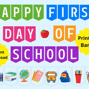 First Day of School Banner Printable, Back to School Banner, Rainbow Back to School Banner, Printable School Banner, School Decoration