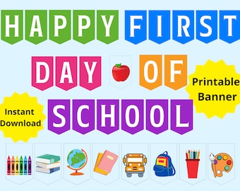 First Day of School Banner Printable, Back to School Banner, Rainbow Back to School Banner, Printable School Banner, School Decoration