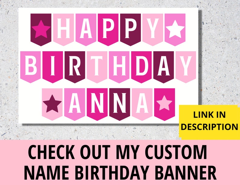 CUSTOM PRINTABLE Name Banner Personalized Pink Name Banner - Etsy