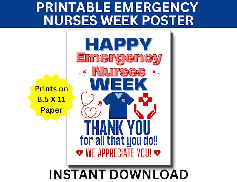 Emergency Nurses Week Printable Poster, ER Nurse Week Sign, Emergency ...