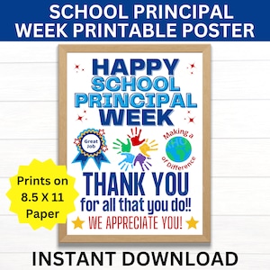 School Principal Week Printable Poster, School Principal Sign, School Principal Gift, Principal Appreciation, School Principal Thank you