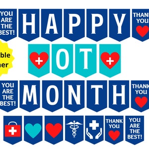Ergotherapie maand afdrukbare banner, OT maand teken, ergotherapeut cadeau, OT geschenken, OT assistent cadeau, cadeau voor therapeut