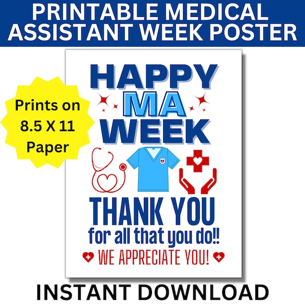 Medical Assistant Week Printable Poster, Happy MA Week Sign, Medical Assistant Appreciation Week, Medical MA Printable Banner, Medical Decor