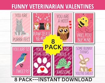 Funny Veterinarian Valentine's Day Cards, 8 Pack Vet Pun Valentines, Veterinarian, Vet Tech, Vet Nurse, Vet Assistant Valentines, Animals