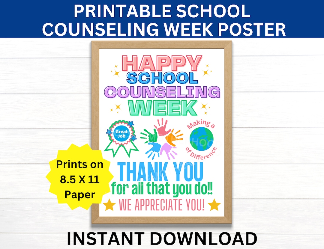 Happy School Counseling Week Printable Poster, School Counselor Week Sign, School Counselors