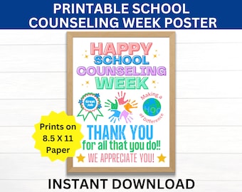 Happy School Counseling Week Printable Poster, School Counselor Week Sign, School Counselors Appreciation, School Counseling Gift, Counselor