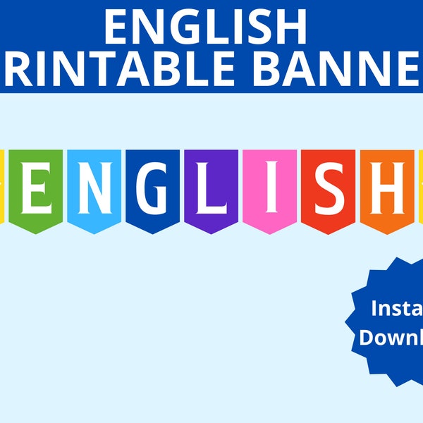 English Banner Printable, English Classroom Banner, English Teacher, School Decoration Printable, English Decoration, English Sign, English