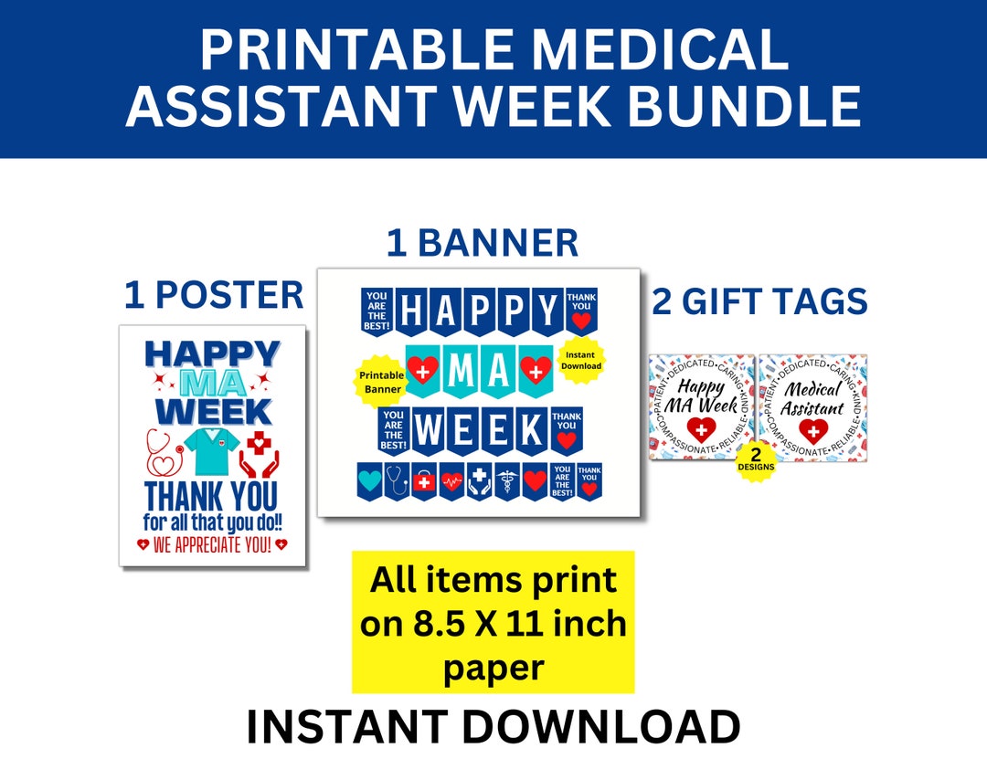 Medical Assistant Week Printable Bundle, Happy MA Week, Medical