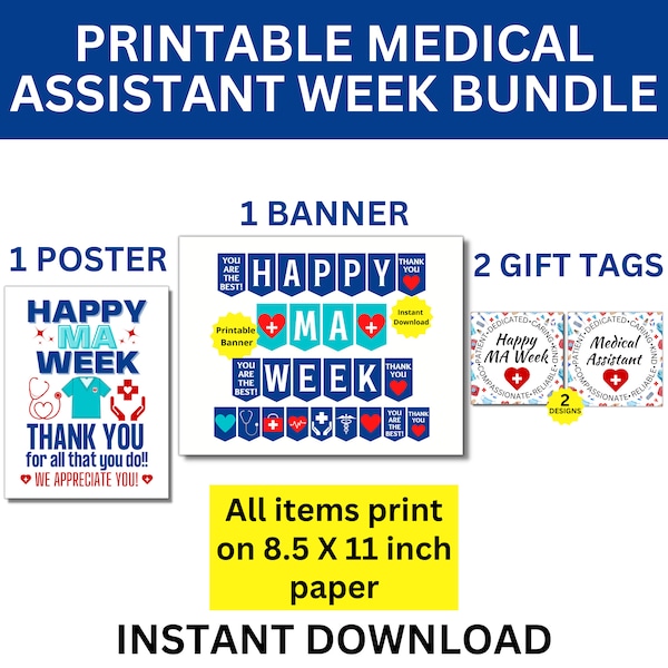 Medical Assistant Week Printable Bundle, Happy MA Week, Medical Assistant Appreciation Week, Medical MA Printable Bundle, Medical Decor