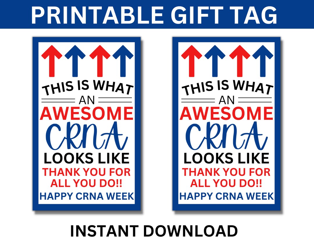 CRNA Week Printable Gift Tags, Certified Registered Nurse Anesthetists