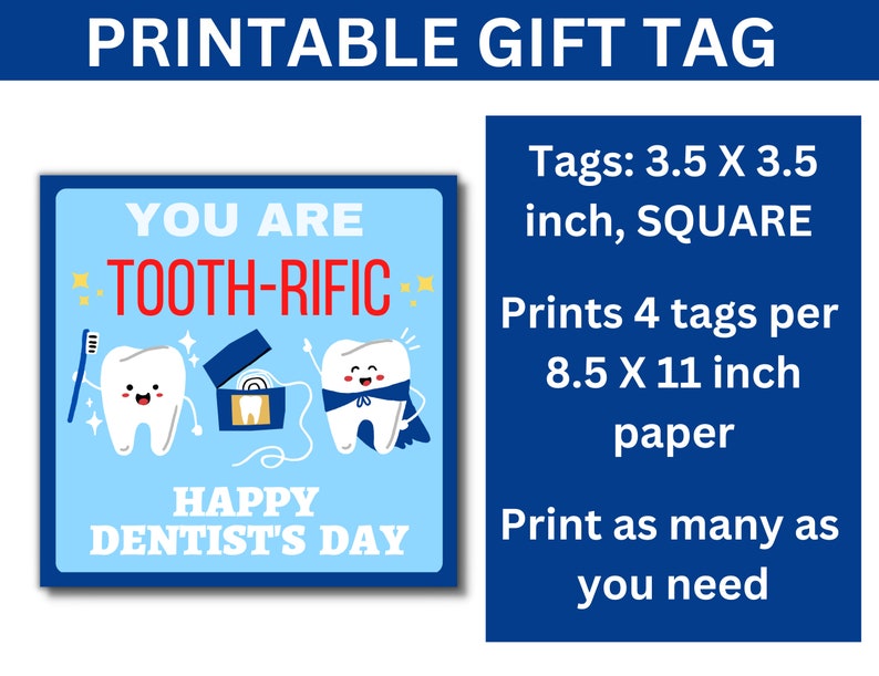Dentist Day Printable Gift Tag Happy Dentist Day Gift Etsy