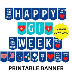 Happy GI Week Printable Banner, Gastroenterology Week, GI Nurse Gift, GI Doctor Gift, Endoscopy Nurse Gift, Endoscopy Tech Gift, Gastro Team