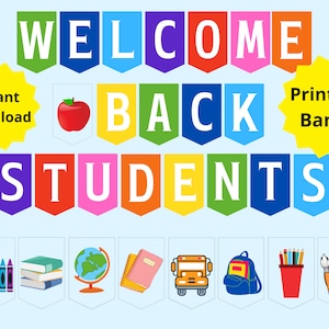 Welcome Back Students Banner Printable, Back to School Banner, Rainbow Classroom Banner, Printable School Banner, Welcome Banner
