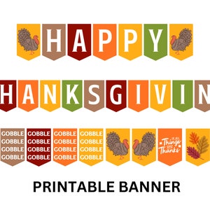 Thanksgiving Printable Banner, Happy Thanksgiving Printable Sign, Friendsgiving Banner, Thanksgiving Decor, Happy Thanksgiving, Fall Banner