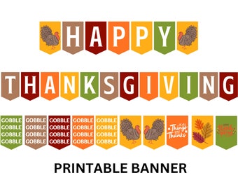 Thanksgiving Printable Banner, Happy Thanksgiving Printable Sign, Friendsgiving Banner, Thanksgiving Decor, Happy Thanksgiving, Fall Banner