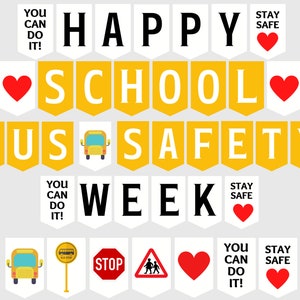 School Bus Safety Week Printable Banner, Happy School Bus Safety Sign, School Bus Safety Week, School Bus Driver, Transportation Safety
