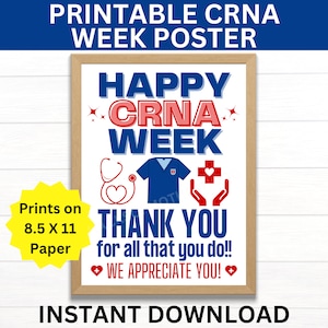 CRNA Week Printable Poster, Certified Registered Nurse Anesthetists Week Sign, Nurse Anesthetist Appreciation Week, CRNA Week Gift, CRNA