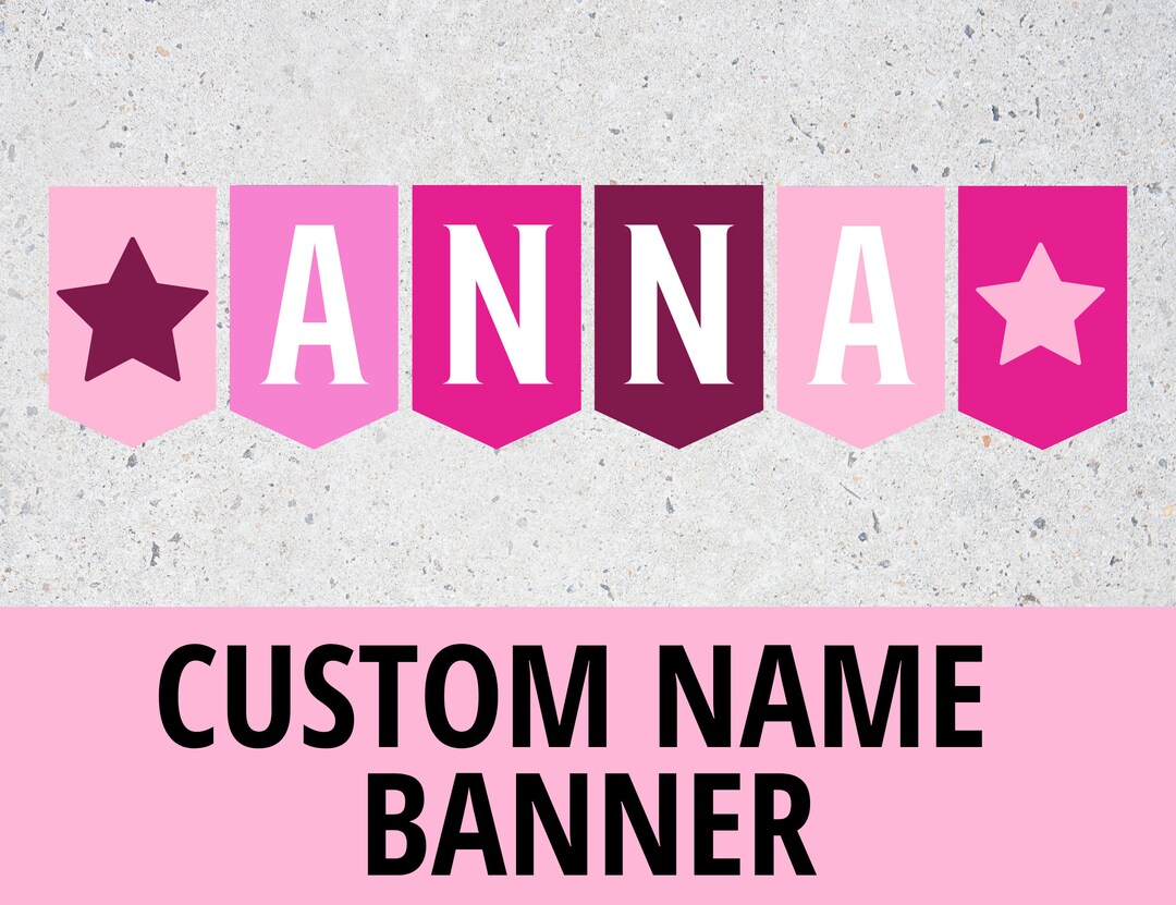 CUSTOM PRINTABLE Name Banner Personalized Pink Name Banner Etsy