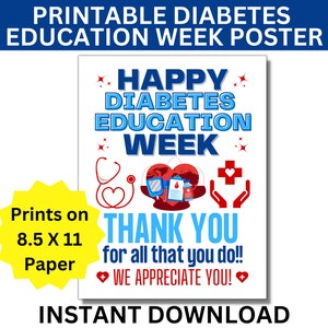 Diabetes Education Week Printable Poster, Diabetes Education Sign, Diabetes Educator Gift, Nurse Diabetic Educator, Diabetes Apprecation