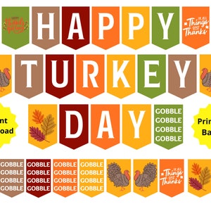 Thanksgiving Printable Banner, Happy Turkey Day Printable Sign, Friendsgiving Banner, Thanksgiving Decor, Happy Thanksgiving, Fall Banner