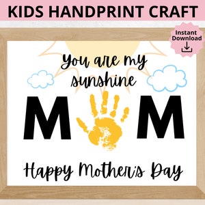Mother&#39;s Day Handprint Craft Printable, Personalized Mother&#39;s Day Gift, Kids Gift to Mom, Printable Handprint Craft, Keepsake for Mom