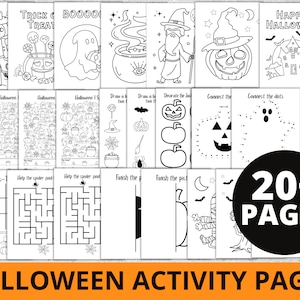 Pagine di attività di Halloween stampabili, libro di attività di Halloween, fogli di attività di Halloween, libro di attività di Halloween per bambini, foglio da colorare per bambini