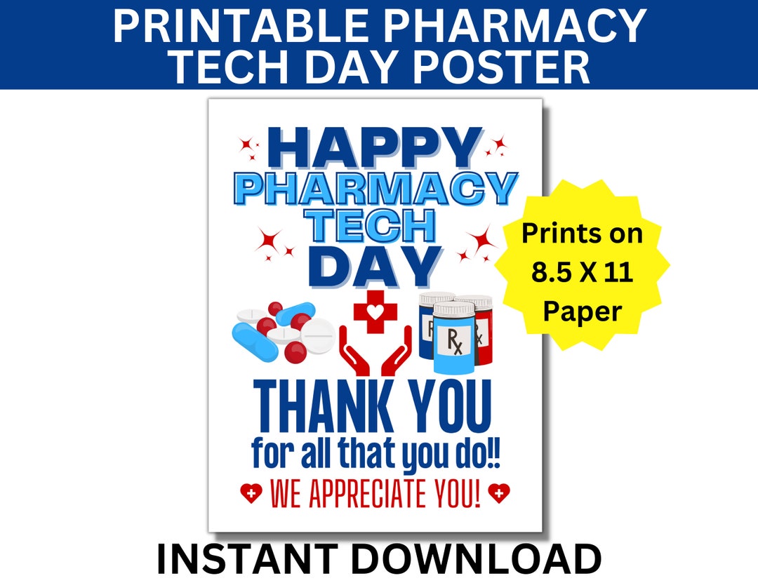 Pharmacy Tech Day Printable Poster, Happy Pharmacy Tech Day Sign