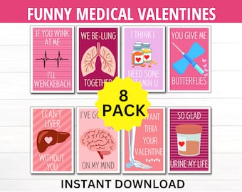 Funny Medical Valentine&#39;s Day Cards, 8 Pack Medical Pun Valentines, Doctor Nurse PA NP Tech Pharmacist Valentines, Valentine&#39;s Day Gift