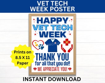 Afdrukbare poster veterinair technicus, teken dierenarts, waardering dierenarts technicus, cadeau veterinaire tech, veterinaire week dierenarts tech