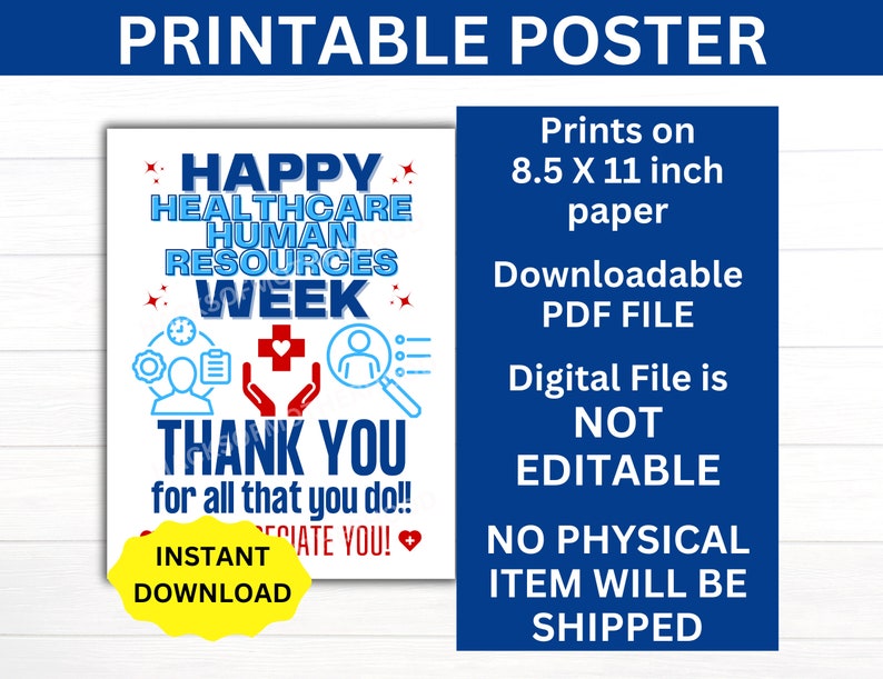 Healthcare Human Resources Printable Poster, Happy Healthcare HR Week ...