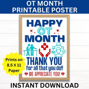 Ergotherapie maand afdrukbare poster, OT maand teken, ergotherapeut cadeau, OT geschenken, OT assistent cadeau, cadeau voor therapeut