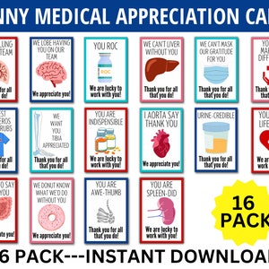 Grappige medische waarderingskaarten, 16 pack medische woordspelingskaarten, dokter, arts, verpleegkundige, PA, NP, medisch assistent, gezondheidszorgwerker