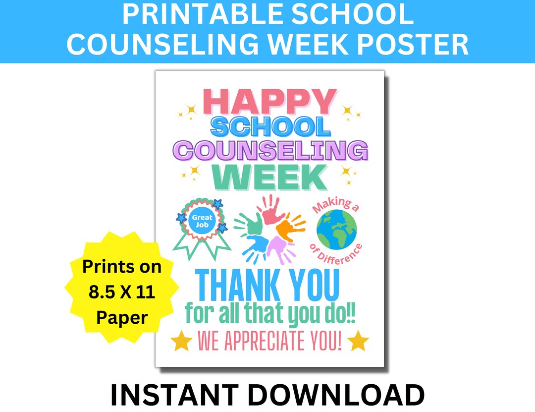 Happy School Counseling Week Printable Poster School Etsy