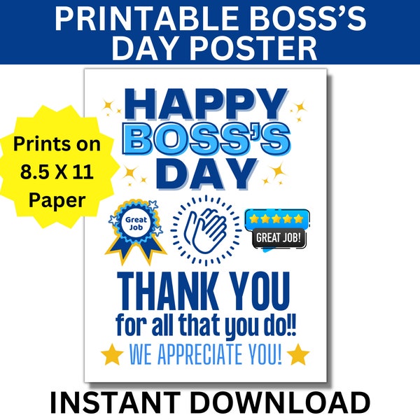 Boss's Day Printable Poster, Happy Boss's Day Sign, National Boss's Day, Boss Appreciation, Best Boss Ever, Worlds Best Boss