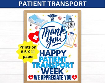 Plakat do druku z okazji Tygodnia Transportu Pacjentów, prezent na transport pacjentów, podziękowania dla osób transportujących pacjentów, oddział transportowy pacjentów, plakat medyczny