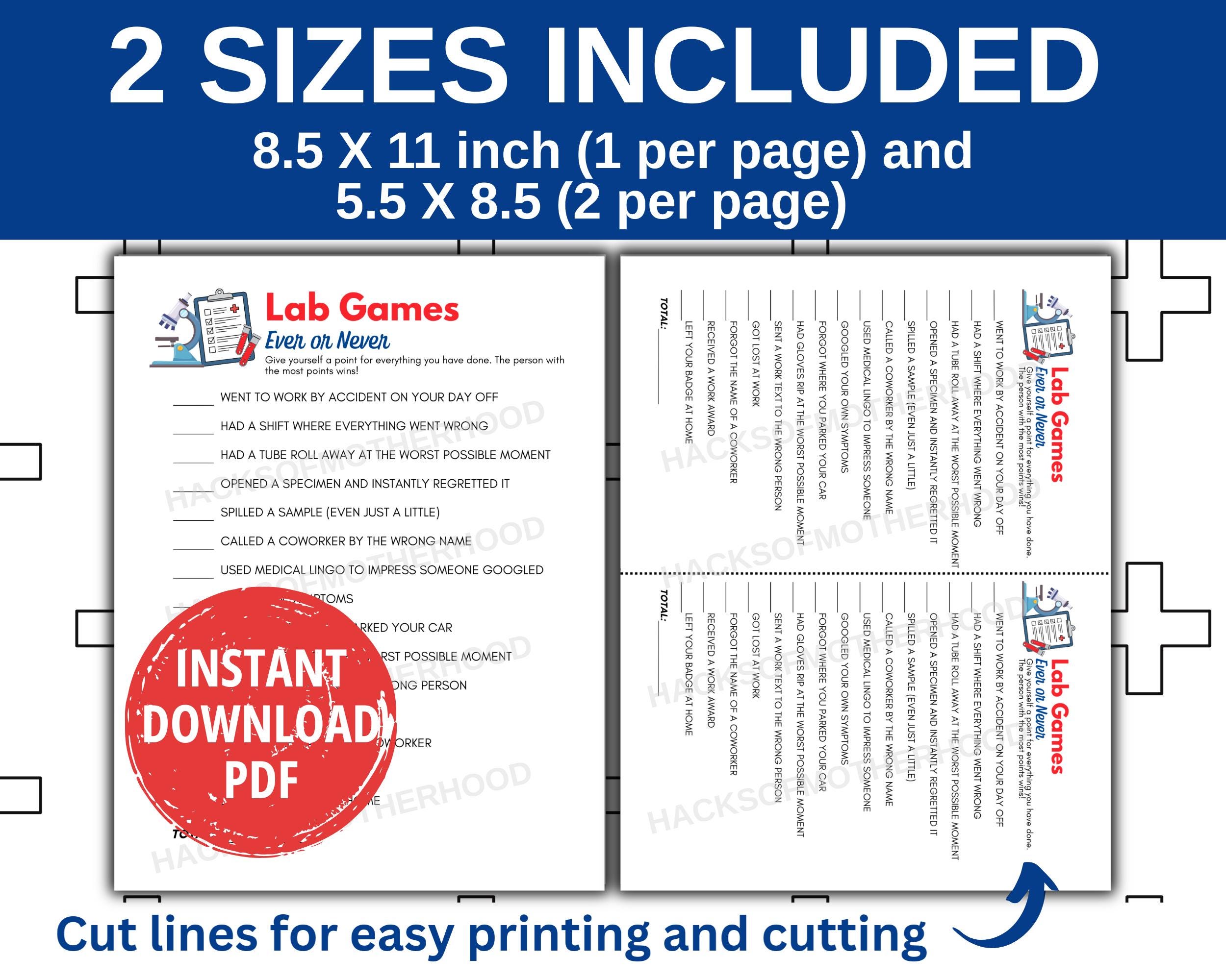 Lab Week Games Printable Ever or Never Lab Games Lab Week Activity ...