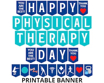 Banner imprimible del Día de la Terapia Física, Signo del Día Feliz del PT, Apreciación del fisioterapeuta, Decoraciones médicas de PT, Día del Asistente de PT