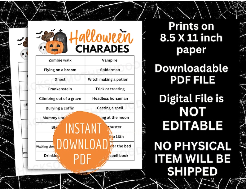 Halloween Charades, Halloween Party Games, Halloween Games Night